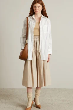 Camicia in cotone e seta - Bianco Beige