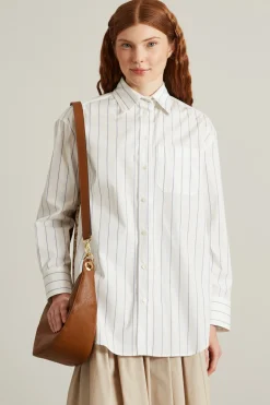 Camicia in cotone e seta - Bianco Beige