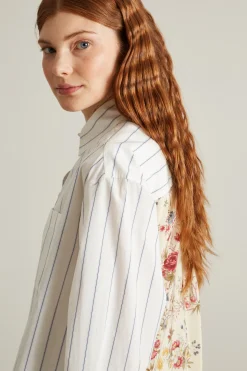 Camicia in cotone e seta - Bianco Beige