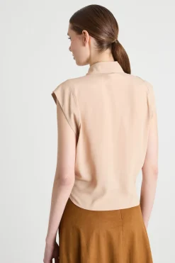 Camicia in crepe con nodo - Beige