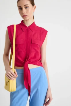 Camicia in crepe con nodo - Rosso