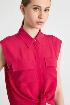 Camicia in crepe con nodo - Rosso