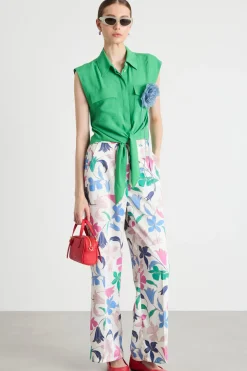 Camicia in crepe con nodo - Verde