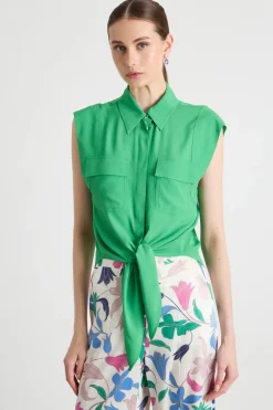Camicia in crepe con nodo - Verde