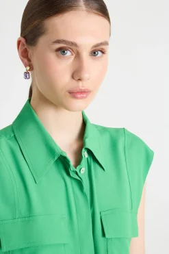 Camicia in crepe con nodo - Verde