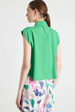Camicia in crepe con nodo - Verde