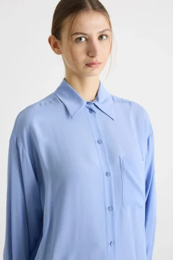 Camicia in crepe de chine - Azzurro