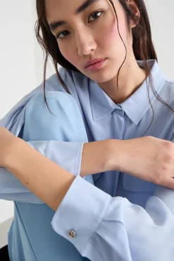 Camicia in crepe de chine - Azzurro