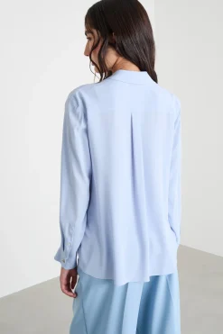 Camicia in crepe de chine - Azzurro