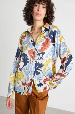Camicia in creponne - Blu Giallo Marrone
