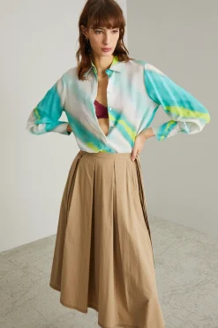 Camicia in crépe a fantasia - Acqua Marina