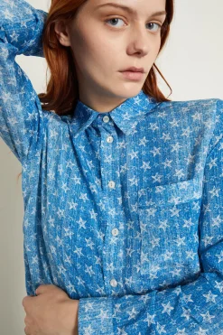 Camicia in crépe de chine - Azzurro Bianco