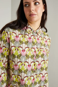 Camicia in crépe - Verde Beige Rosa