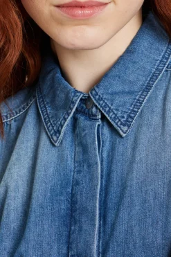Camicia in denim con arricciatura - Azzurro Denim