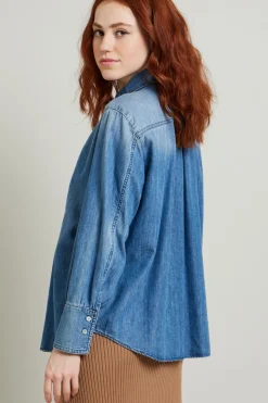 Camicia in denim con arricciatura - Azzurro Denim