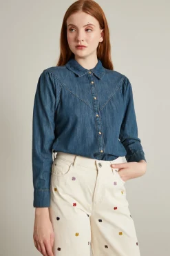 Camicia in denim con carrè - Blu Denim