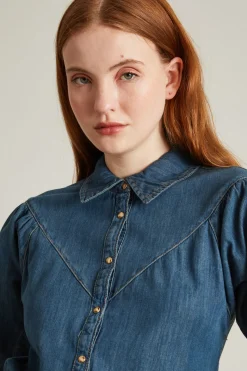 Camicia in denim con carrè - Blu Denim