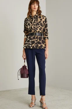 Camicia in drill animalier - Marrone