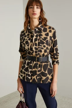 Camicia in drill animalier - Marrone