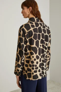 Camicia in drill animalier - Marrone