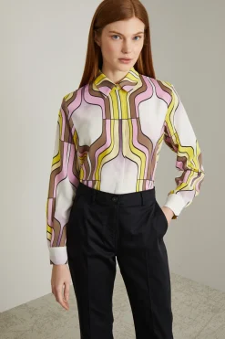 Camicia in enver satin a fantasia - Rosa Bianco Giallo