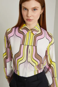 Camicia in enver satin a fantasia - Rosa Bianco Giallo