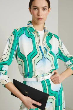 Camicia in enver satin a fantasia - Verde Bianco