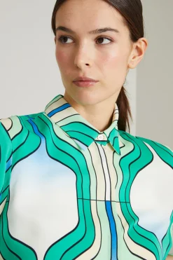 Camicia in enver satin a fantasia - Verde Bianco
