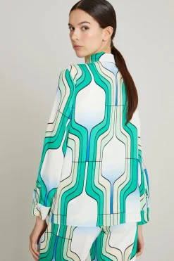 Camicia in enver satin a fantasia - Verde Bianco