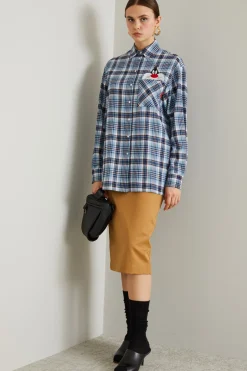 Camicia in flanella con patchwork - Blu