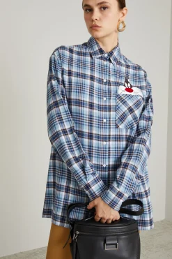 Camicia in flanella con patchwork - Blu