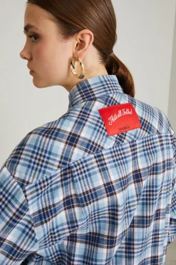 Camicia in flanella con patchwork - Blu