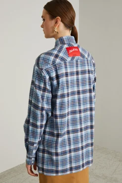 Camicia in flanella con patchwork - Blu