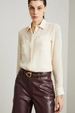 Camicia in georgette di seta - Crema
