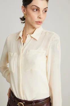 Camicia in georgette di seta - Crema