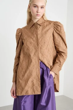 Camicia in jacquard fil coupé - Cammello
