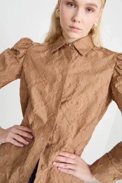 Camicia in jacquard fil coupé - Cammello