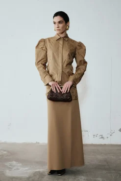 Camicia in jacquard fil coupé - Cammello