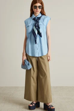Camicia in lino con cintura - Azzurro