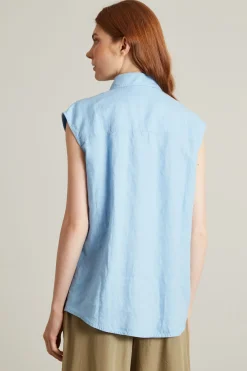 Camicia in lino con cintura - Azzurro