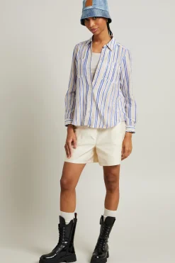 Camicia in misto cotone stampata - Blu Bianco Beige