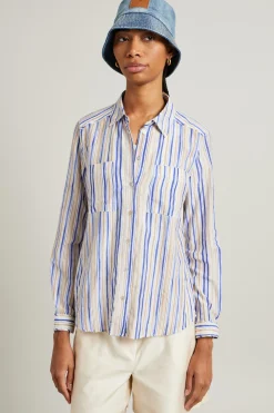 Camicia in misto cotone stampata - Blu Bianco Beige