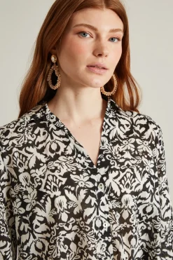 Camicia in mussola a fantasia - Beige Nero
