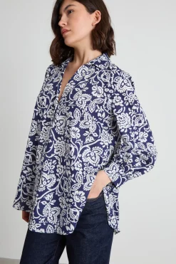 Camicia in mussola a fantasia - Blu Beige