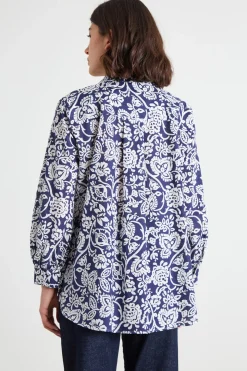 Camicia in mussola a fantasia - Blu Beige