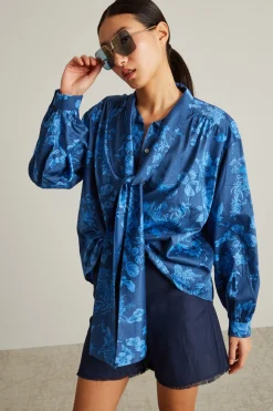 Camicia in mussola con foulard - Blu