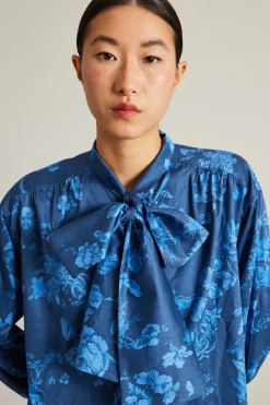 Camicia in mussola con foulard - Blu