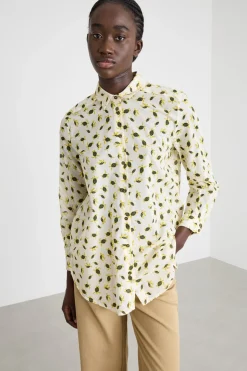 Camicia in mussola stampata - Bianco Giallo