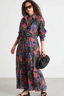 Camicia in mussola stampata - Nero Rosa Viola