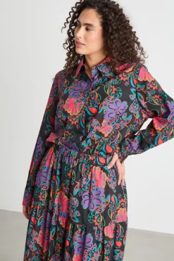 Camicia in mussola stampata - Nero Rosa Viola